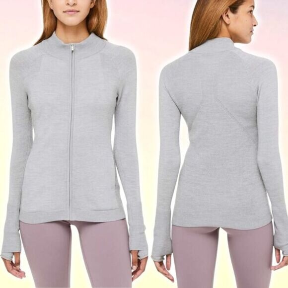 LULULEMON Time To Thrive Jacket Merino Wool Sz 4 Heathered Silver Drop - Picture 1 of 8